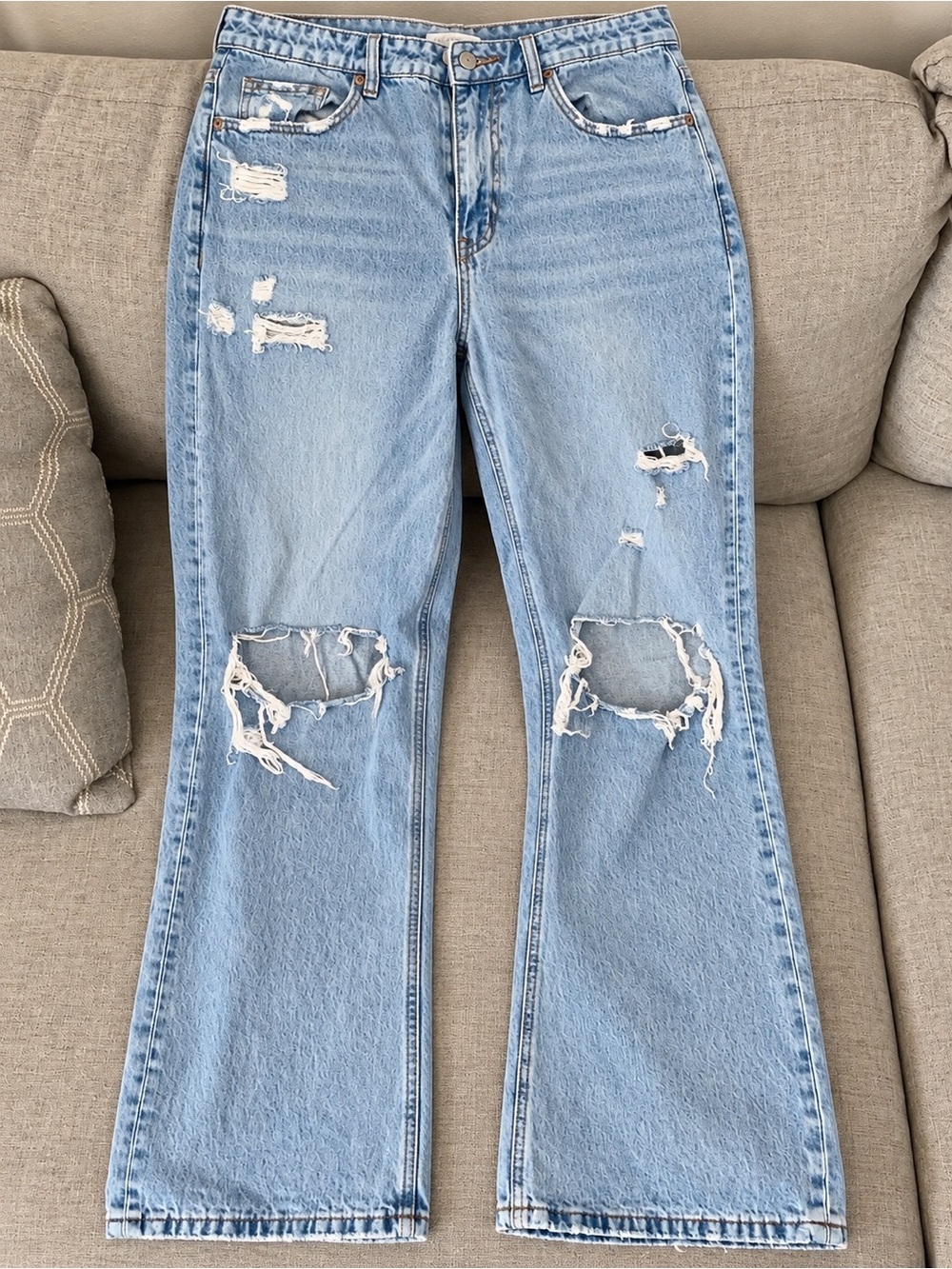 Flying Monkey Light Blue Distressed Flare Jeans